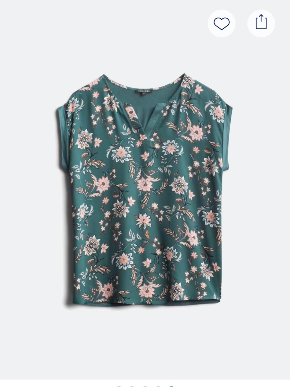 Papermoon Teal Floral Cap Sleeve Split-Neck Blouse